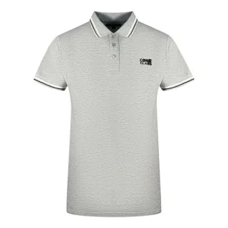 Cavalli Class Poloshirt mit Zwillingskantenkragen in Schwarz mit Logo in Grau