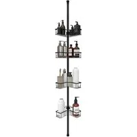 Sekey Duschregal Teleskop-Duschregal ohne Bohren, 4 Ablagen, 80–310 cm, Badregal Eckregal, höhenverstellbar, bis 20 KG