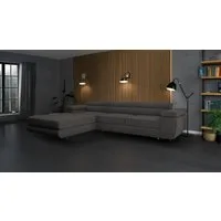 Goldstoff Ecksofa mit Schlaffunktion und Bettkasten, Designer Schlafsofa mit Bettkasten, Big Sofa - VENUS TWIN, Couch mit verstellbaren Kopfstützen in dunkelgrau