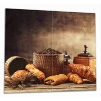 Wallario Herd-Abdeckplatte Französisches Frühstück mit Café und Croissants, ESG-Sicherheitsglas, (Glasplatte, 2 tlg., inkl. 5mm Noppen), verschiedene Größen
