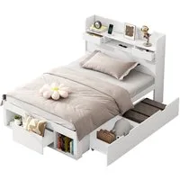 BlingBin Stauraumbett Kinderbett, Jugendbett Mit USB-port, Schubladen und Stauschrank (1er Set, 1-tlg., 90 x 200 cm, Ohne Matratze, Belastbarkeit maximal: 200KG), Multifunktionales Bett, Doppelbett, Großer Stauraum, Weiß