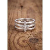 JOBO Silberring Statement Ring Blume breit, 925 Silber rhodiniert mit 24 Zirkonia