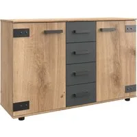 Wimex Kombikommode Stockholm Sideboard Kommodenschrank, Made in Germany, Industrial-Look, 2-türig mit 4 Schubladen, 130x41x83 cm