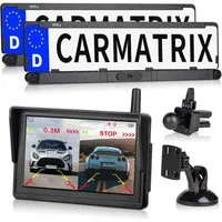CARMATRIX Premium Solar 2 DUO Rückfahrkamera (Auto Funk Video Solar Rückfahrsystem Nummernschild Kennzeichenhalter, PDC Einparkhilfe, HD Rückfahrkamera zum Nachrüsten, Vorne und Hinten)