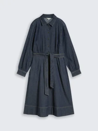 Tom Tailor - Loose Fit Jeanskleid mit Gürtel blue rinse denim - Gr. - 34