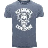 Neverless Print-Shirt Herren Vintage Shirt See You in Valhalla Wikinger Totenkopf Skull mit Print