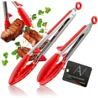 AVANA Kochzange Edelstahl Küchenzange Silikon Grillzange Zange Kochen Mehrzweckzange, mit integriertem Standfuß, 2er Set