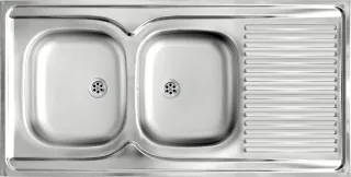Neuesbad 2-Becken Spüle mit Abtropffläche, Satiniert, 1200x600x140, 2'' mit Zubehör NB1DEZE602101