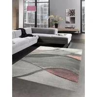 Carpetia Teppich Teppich modern Teppich Wohnzimmer Wellen rosa grau pastell, rechteckig, Höhe: 13 mm