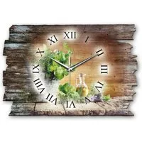 Kreative Feder Funkwanduhr Design-Wanduhr „Frische Kräuter“ aus Holz (ohne Ticken, flüsterleises Uhrwerk, außergewöhnlich, modern)