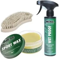 Meindl LederPack, Sportwax + Wet-Proof Imprägnierer + Lederbürste Schuh-Imprägnierspray, Meindl Sportwax + Meindl Wet-Proof Imprägnierer + Lederbürste