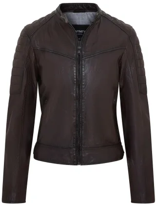 Braune gesteppte Retro-Bikerjacke aus Leder für Damen - Horten