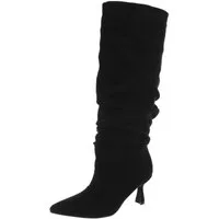 Ital-Design Hochfront Stiefel mit Blockabsatz und Raffung Stiefel (90851717) Pfennig-/Stilettoabsatz Stiefel in Schwarz