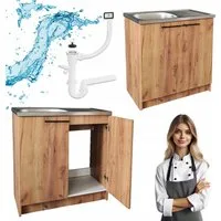 STAMAR Spülenschrank Küchenschrank 80cm Eiche Gold Spüle 80x49 Abtropf Siphon XXL Set Standschrank 49cm Tiefe Geschirrspüler Ohne Armatur Montagefertig