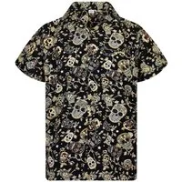 King Kameha Hawaiihemd Skull Funky Hawaii-Hemd Herren Kurzarm Front-Tasche Stylish Unisex
