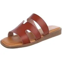 Ital-Design Damen Sandale mit breiten Riemen und bequemer Innensohle Pantolette (91409321) Keilabsatz/Wedge Pantoletten in Braun
