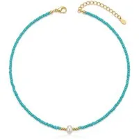 KARMA Perlenkette Halskette Damen Weiß od. Türkis 42 cm Kette (Karabinerverschluss, 1-tlg., verstellbar modern Damenhalskette), Zuchtperle Edelstahl vergoldet Perlen