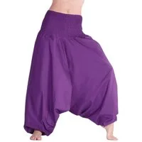 Leucht-Welten Haremshose Aladinhose, Haremshose mit tiefem Schritt, Muckhose Lila Pumphose aus Baumwolle
