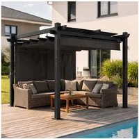 GUNJI Pergola 3x3/3x4m Terrassenüberdachung, Magnetisch Befestigte Aluminium-Pergola, (180g PA-beschichtetes Polyester, UV-geschützt, geeignet für Garten, Terrasse, Poolszenen), Magnetisch befestigbares Schiebedach