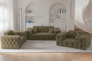 Sofaset Designersofa CHANTAL 2-1-1 in Stoff Moly Grün
