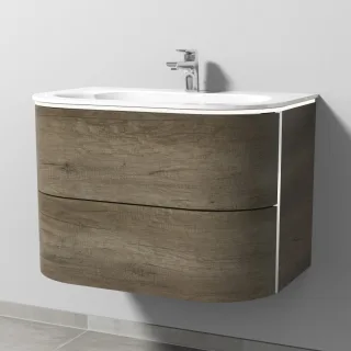Sanipa 4balance Glas-Set mit 2 Auszügen und LED-Beleuchtung, Eiche-Nebraska, DL21237 DL21237