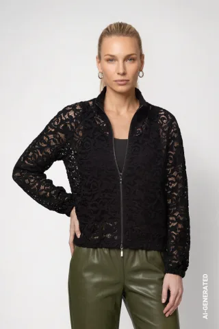monari - Strickjacke mit Spitze schwarz - Gr. - 36