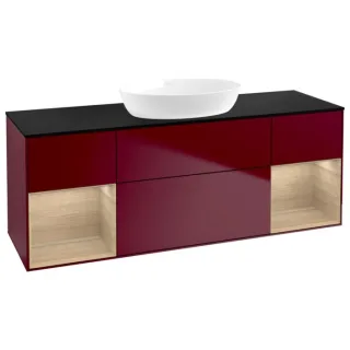 Villeroy und Boch Finion Waschtischunterschrank GD02PCHB 120cm, Abdeckplatte black matt, Emotion, Regale Oak Veneer, Peony Matt