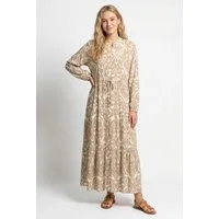 Kendindza Collection Sommerkleid Sommerkleid Damen Lang Viskose Elegantes Maxikleid lang Maxi Kleid Ikat-Print Knopfleiste & Schnurbund, Luftig Leicht
