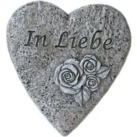 Bambelaa! Gartenfigur Grabschmuck Grabdeko Herz Inschrift „In Liebe“ Steinharz Friedhof
