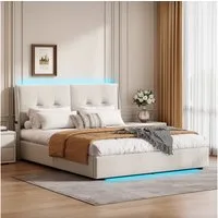 Furnishings Home Polsterbett LED Doppelbett mit Stauraumbett 160x200 cm Samtstoff (1-tlg), (Ausgestattet mit hydraulischem Bettkasten), Lattenrost