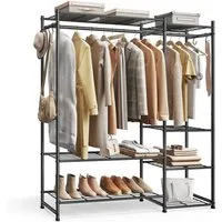 SONGMICS Kleiderschrank offener Kleiderschrank, Garderobenständer mit 7/10 Ablagen, 2/3 Kleiderstangen, 4 S-Haken, Metallrahmenm