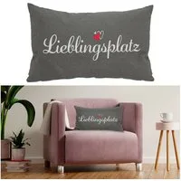 CEPEWA Dekokissen Sofakissen Lieblingsplatz Kuschelkissen Herz grau