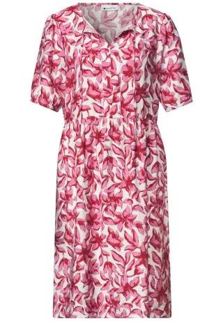 Street One - Knielanges Kleid mit Split Neck und Print off white - Gr. - 46