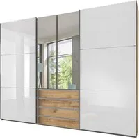 Lomadox Kleiderschrank MIDLAND-43 in Eiche Schwebetüren mit Glasfront weiß Spiegeltüren 300x236x65 cm