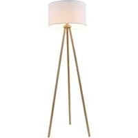Briloner Leuchten Stehlampe 1379016 Floor, ohne Leuchtmittel, Warmweiß, Holz Stativ, Stoffschirm, inkl. Kabelschalter, exkl. 1x E27 max. 60 W