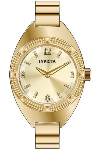 Invicta Mini Ring Watch 50641 Damenuhr - Quarzwerk - Edelstahl mit goldenem Zifferblatt - 20 mm