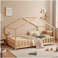 en.casa Kinderbett, »Treviolo« Haus-Optik Montessori 140x200 cm Holzfarben