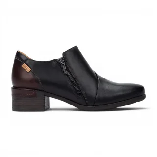 Pikolinos Schwarze Lederschuhe mit niedrigem Absatz für Damen – Malaga