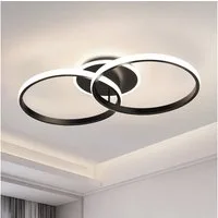 BlingBin LED Deckenleuchte 36W LED Deckenlampe Wohnzimmer 50cm 2-Ringe Design, aus Metall+Acryl, Speicherfunktion, LED fest integriert, Warmweiß, Neutralweiß, Kaltweiß, mit Speicherfunktion, für Schlafzimmer Esszimmer Flur Büro, Schwarz