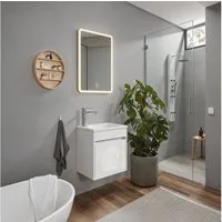 HOME DELUXE Badmöbel-Set BORKUM, (bestehend aus LED-Spiegel, Keramik-Waschbecken, Waschbeckenschrank), Hochglanz-Oberfläche, Soft-Close, Badezimmerset, Badmöbel