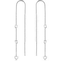 Materia Paar Ohrhänger Damen Silber Durchzieher Herzen lang SO-233, 925 Sterling Silber, rhodiniert