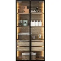 Merax Vitrine mit Glastüren (1-St) Badezimmerschrank mit LED,Mehrzweckschrank,Bücherschrank,Höhe 155cm