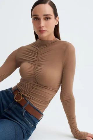 Slim Fit Langarm-Jerseybluse