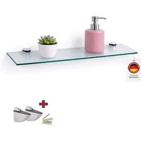 HOOZ Wandregal Glasregal, Wandablage ESG 18cm tief, rechteckig, inkl. Halter 30-100cm, Regal Glas, Platzsparende Wandboard für Dusche, Bad, Küche oder Wohnraum