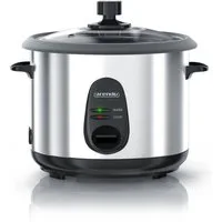Arendo Reiskocher Reiskocher 1,5 L mit Warmhalte- & Dampfgarfunktion, Alu gebürstet, 500 W, Reiskocher mit automatischer Koch und Wärm Funktion EDO 1,5 Liter