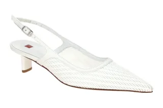 H?gl 4928 FERGIE Damen Pumps Wei? Glattleder Textil Braun Absatz Lack 4cm
