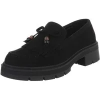 Ital-Design Elegante Damen Mokassin mit Fransen und Details Slipper (91154504) Blockabsatz Mokassins in Schwarz