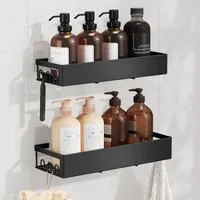 SONGMICS Duschablage Duschregal, ohne Bohren, rostfrei, aus Stahl, Shampoo Halterung, Badezimmer Organizer, 31,5 x 12,5 x 5 cm, 2er Set