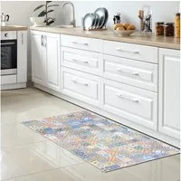 TeppichHome24 Teppich Waschbarer Küchenläufer-Teppich mit Fliesenmuster in bunt, rechteckig, Höhe: 5 mm