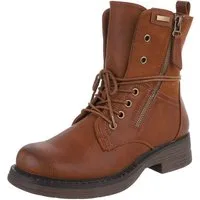Ital-Design Damen Boots mit Schnürung und Reißverschluss für Alltag Stiefelette (90542929) Blockabsatz Schnürstiefeletten in Camel